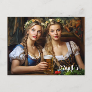 Greetings from Munich! beer tent. Dirndl Postcard