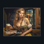 Greetings from Munich! beer tent Postcard<br><div class="desc">Greetings from Munich! beer tent. Woman in Dirndl at Oktoberfest</div>