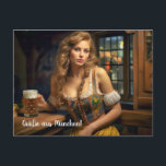 Greetings from Munich! beer tent Postcard<br><div class="desc">Greetings from Munich! beer tent. Woman in Dirndl at Oktoberfest</div>