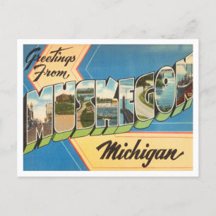 Greetings from Muskegon, Michigan Vintage Travel Postcard