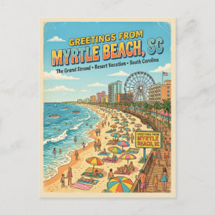 Greetings from Myrtle Beach SC Vintage Inspired Postcard