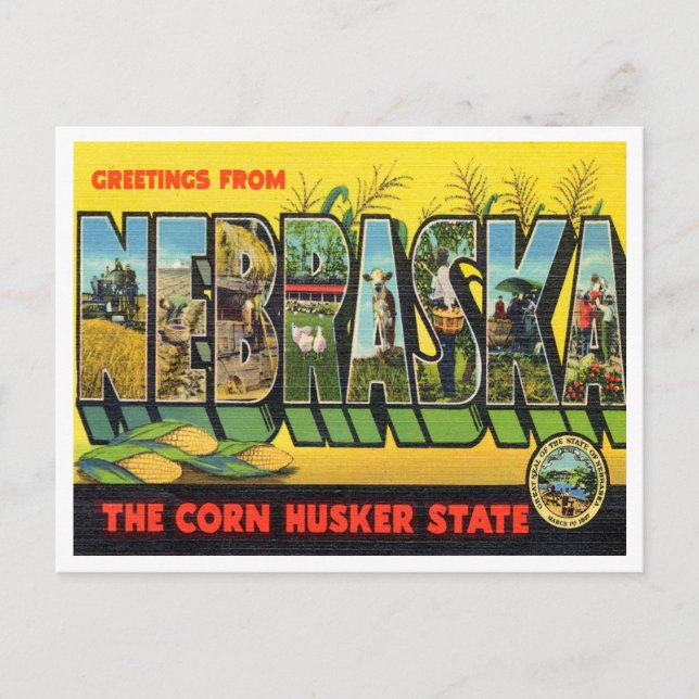 Greetings from Nebraska, The Corn Nusker State Postcard (Front)