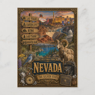 Greetings From Nevada   Vintage Retro Art Postcard