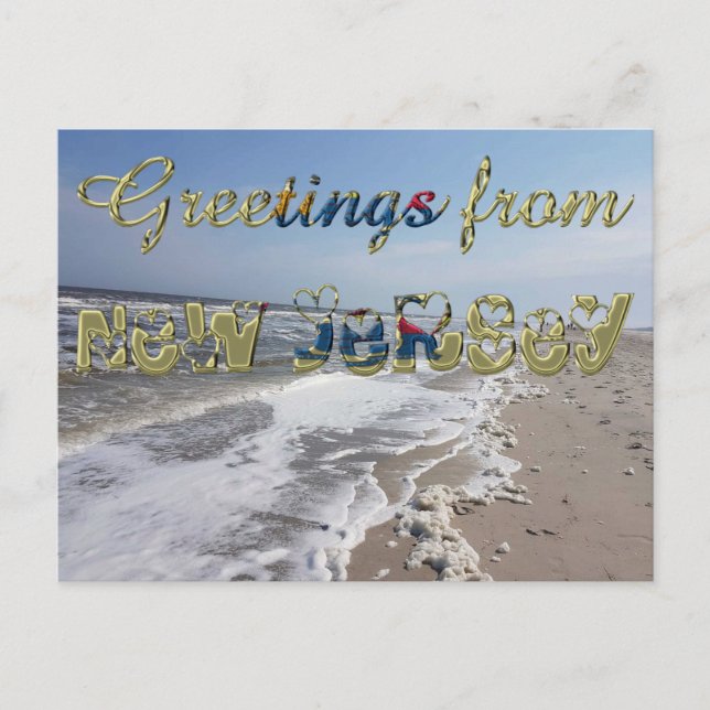 Greetings from New Jersey State Flag Hearts USA Postcard (Front)