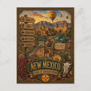 Greetings From New Mexico   Vintage Retro Art Postcard