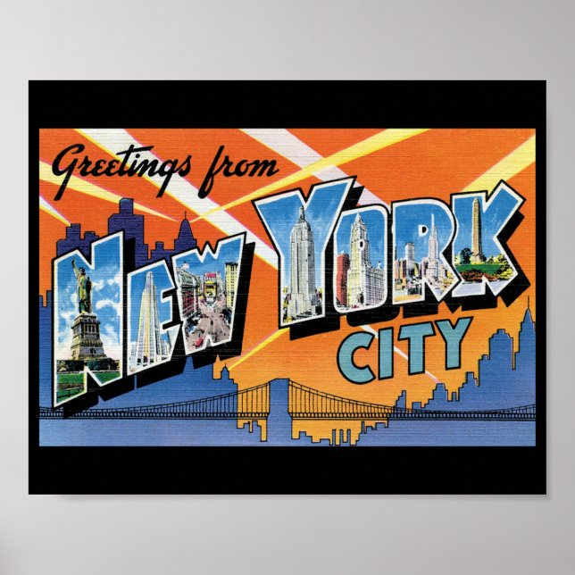 Greetings from New York CIty Retro Postcard Poster (Front)