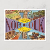Greetings from Norfolk, Virginia Vintage Travel