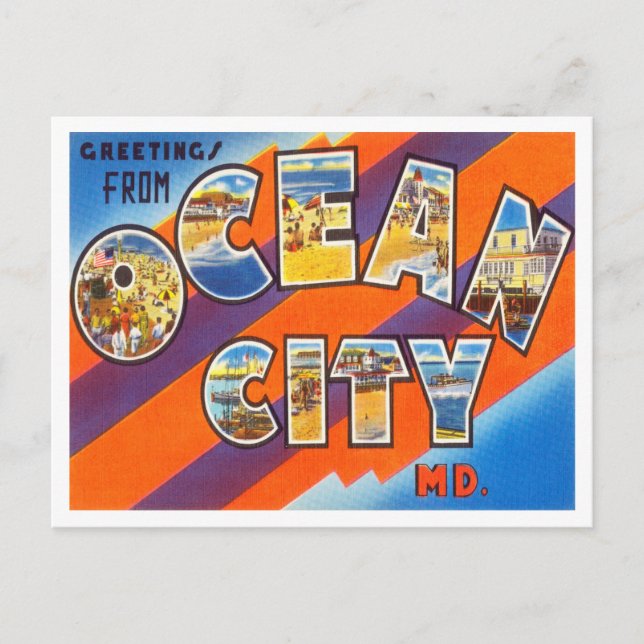 Greetings from Ocean City, Maryland Vintage Travel Postcard (Front)