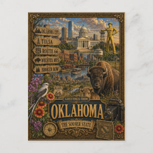 Greetings From Oklahoma Vintage Retro Art Postcard