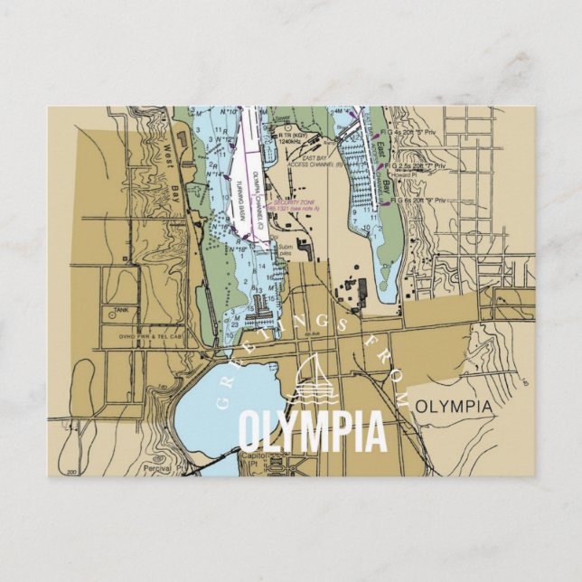 Greetings From Olympia WA Chart Postcard (Front)