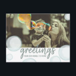 Greetings From Our Bubble Social Distancing Photo Postcard<br><div class="desc">Bubble themed quarantine social distancing with custom photo.  Front says,  "Greetings from our bubble to yours."  Personalize the back with a message.</div>