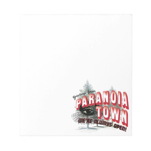 Greetings from Paranoia Town - Always Open Notepad (Front)