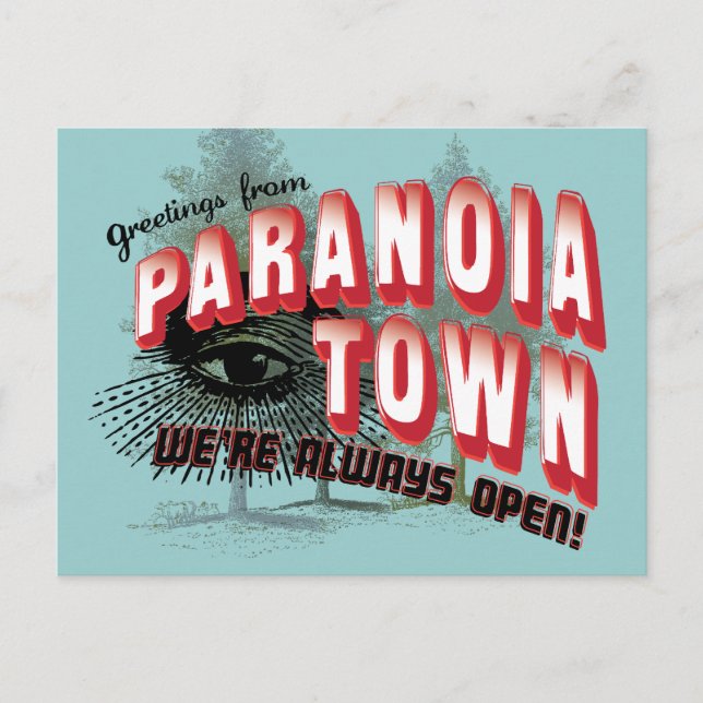 Greetings from Paranoia Town Postcard (Front)