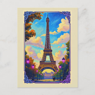 Greetings From Paris Eiffel Tower European Art Holiday Postcard