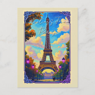 Greetings From Paris Eiffel Tower European Art Postcard