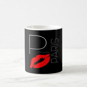 Greetings from Paris France Red Lipstick Kiss Coffee Mug