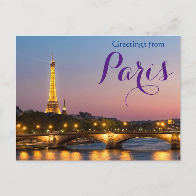 Greetings from Paris Postcard Eiffel Tower (Front)