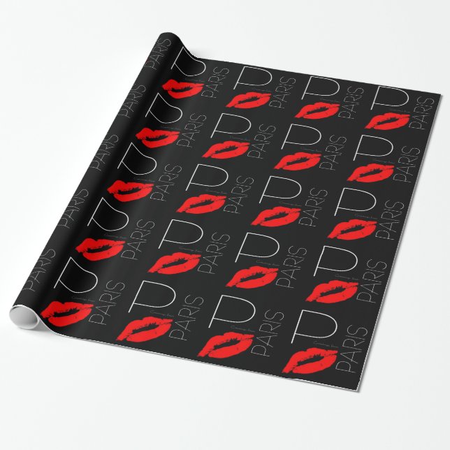 Greetings from Paris Red Lipstick Kiss Love Wrapping Paper (Unrolled)