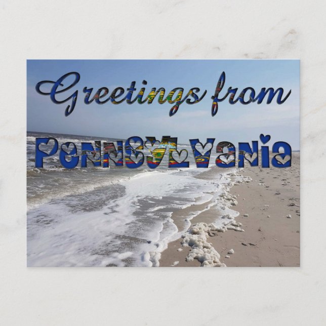 Greetings from Pennsylvania State Flag Hearts USA Postcard (Front)
