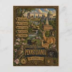 Greetings From Pennsylvania Vintage Retro Art Postcard