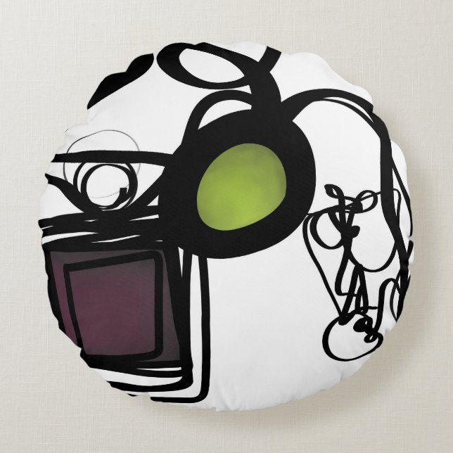 Greetings from Philydion: Abstract Black & White Round Cushion (Front)