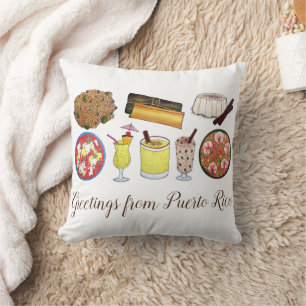 Greetings from Puerto Rico Carribean Island Foods Cushion