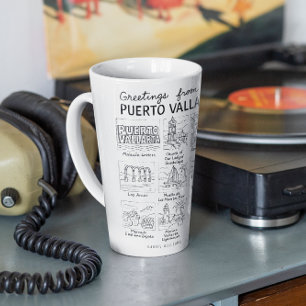 Greetings from Puerto Vallarta   Hand-Drawn Sketch Latte Mug
