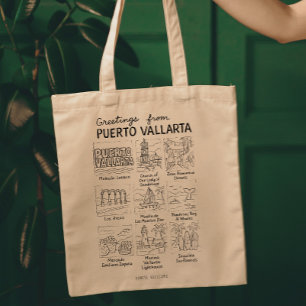 Greetings from Puerto Vallarta Hand-Drawn Sketch Tote Bag