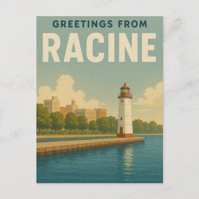 Greetings From Racine Wisconsin Postcard (Front)