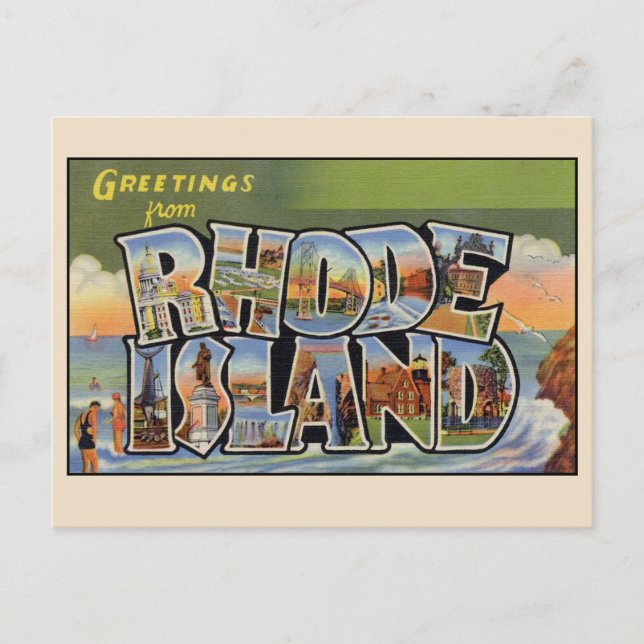 Greetings from Rhode Island Large Letter Vintage Postcard (Front)