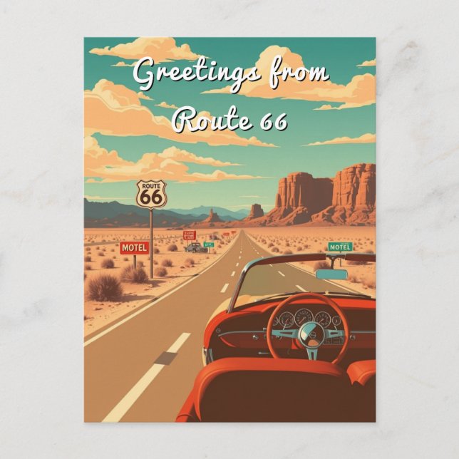 Greetings from Route 66 Personalised Road Trip Postcard (Front)