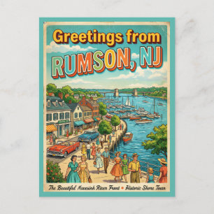 Greetings From Rumson NJ Retro Postcard