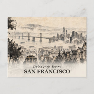 Greetings from San Francisco Ink Wash Postcard