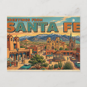 Greetings from Santa Fe Vintage Travel Postcard