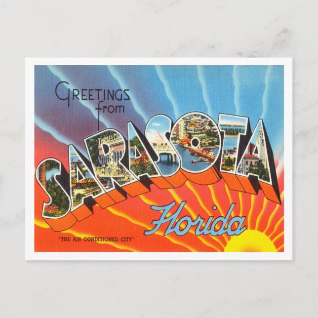 Greetings from Sarasota, Florida Vintage Travel Postcard (Front)