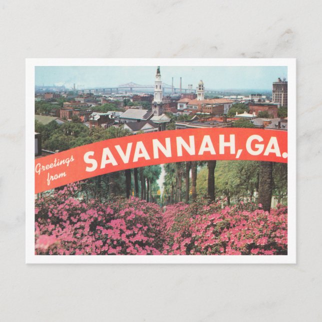 Greetings from Savannah, Georgia Vintage Travel Postcard (Front)