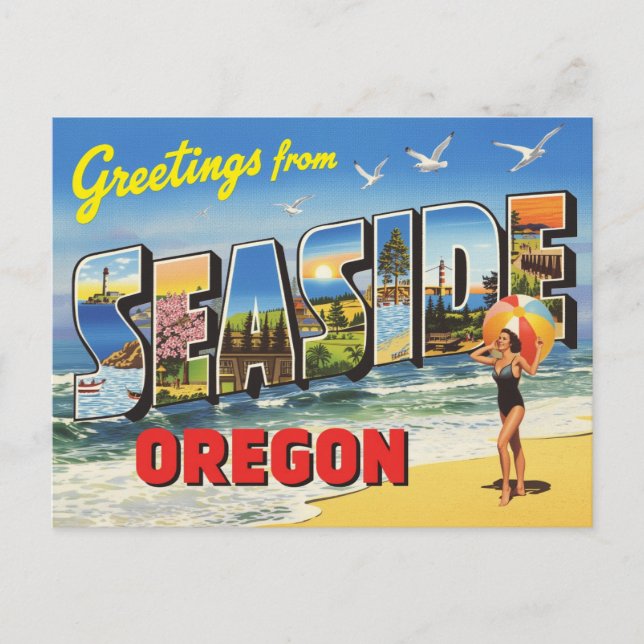 Greetings from Seaside, Oregon Vintage Postcard (Front)
