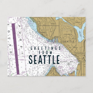 Greetings From Seattle Chart Postcard