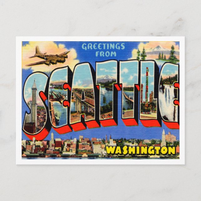 Greetings from Seattle, Washington Vintage Travel Postcard (Front)