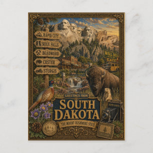 Greetings From South Dakota Vintage Retro Art Postcard