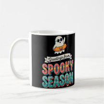 Greetings from Spooky Season Retro Ghost Illustrat