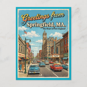 Greetings From Springfield MA Postcard, 1960s Postcard