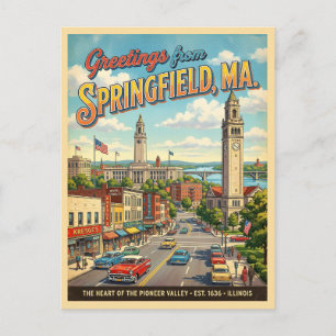 Greetings From Springfield MA Vintage Style Postcard
