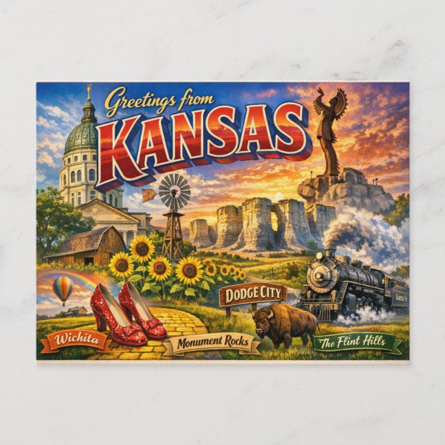 Greetings From State Postcard  (Front)