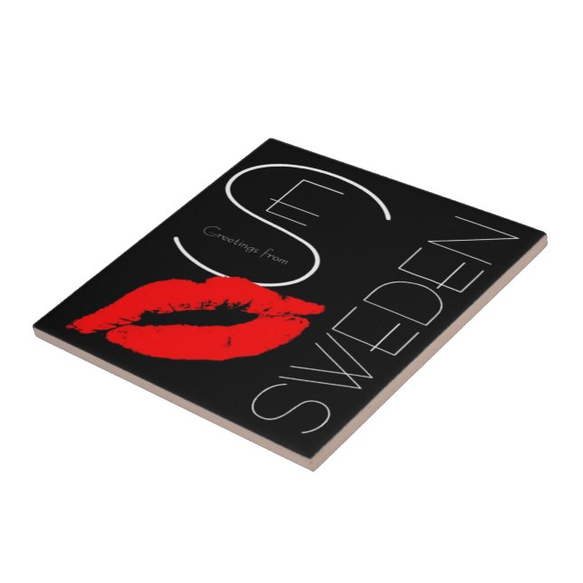Greetings from Sweden Red Lipstick Love Kiss Black Tile (Side)