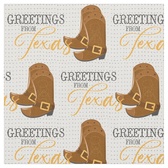 Greetings From Texas Cowboy Boots Fabric (Close Up)