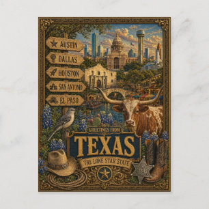 Greetings From Texas Vintage Retro Art Postcard