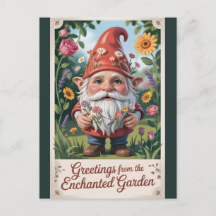 "Greetings from the Enchanted Garden" Gnome Postcard