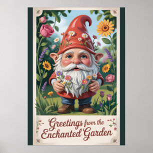 "Greetings from the Enchanted Garden" Gnome Poster