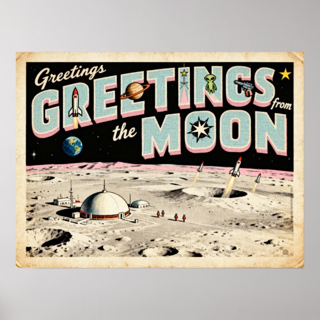 Greetings from the Moon Retro Sci‑Fi Poster (Front)